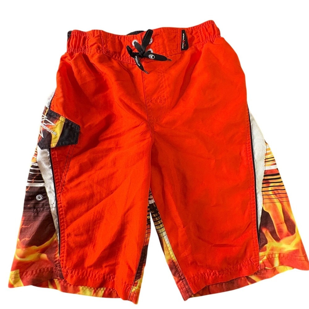 ZeroXposur Swim Trunks Kids Size M 10/12 Orange EUC Flame Print Board Shorts